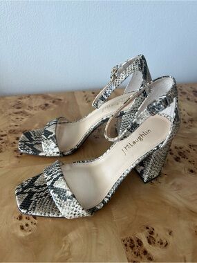$248 New J. McLaughlin Esme Snakeskin Embossed Leather Block Heel Sandals 6.5